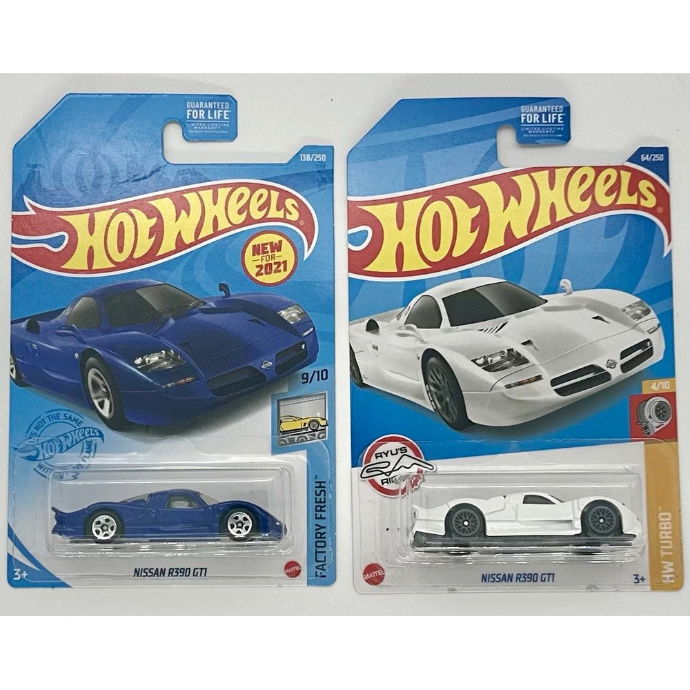 Hot Wheels Nissan R390 GT1 Lot of 2 Factory Fresh HW Turbo 1:64 Blue White